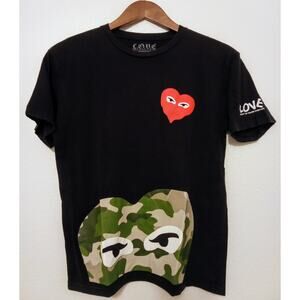 L.O.V.E. Loyalty Out Values Everything Heart Face Camo Graphic Women's Tee SZ L